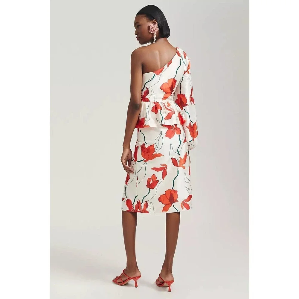 NWT Anthropologie Hutch One-Shoulder Floral Peplum Dress size 12 - Picture 3 of 11